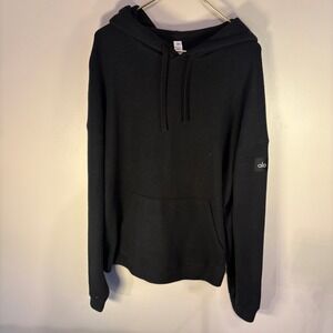 Alo Yoga Black Fleece Fleece Hoodie Mens L Long Sleeve Kangaroo Pocket Athletic